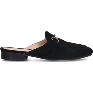 Manfield - Dames - Zwarte suède loafer muiltjes - Maat 38