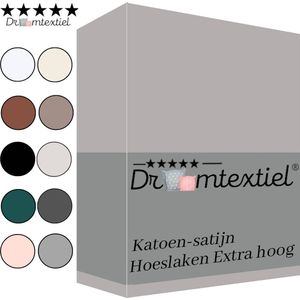 Droomtextiel Katoen - Satijnen Hoeslaken Grijs - Twijfelaar - 120x200 cm - Hoogwaardige Kwaliteit - Super Zacht - Hoge Hoek -