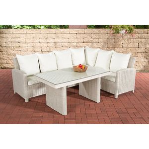 Tuinset Mundi - Glazen tafel rotan wicker - Tuinmeubelen - Eettafel - Loungeset - Buitentafel - Salontafel - Wit - 6 personen