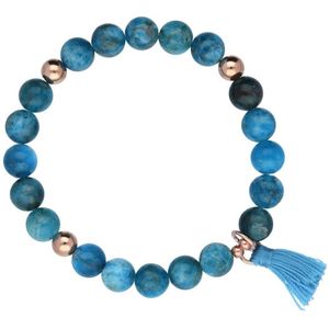 Classics&More armband - apatiet - blauw - verguld rose - 8 mm - Ø54 a 56 mm