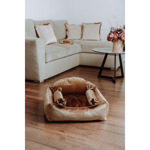 Luxe fluwelen vierkant huisdierenbed - Hondenbed - Velvet Dog Bed - Wasbaar - Gold S