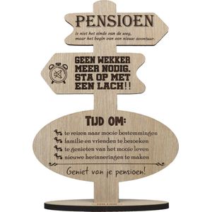 Wegwijzer pensioen - houten wenskaart - kaart van hout - gepensioneerd - 17.5 x 25 cm