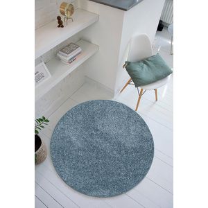 Carpet Studio Santa Fe Vloerkleed Rond Ø 130cm - Laagpolig Tapijt Woonkamer - Tapijt Slaapkamer - Kleed Blauw