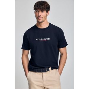 Marineblauw T-shirt met ronde hals en rubberen logo