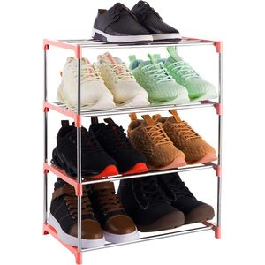 Klein schoenenrek met 4 niveaus voor maximaal 8 paar schoenen voor entree/kast voor ruimtebesparende opslag (roze)