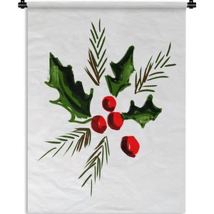 Wandkleed Kerst illustraties - Kerstillustratie van hulst Wandkleed katoen 120x160 cm - Wandtapijt met foto XXL / Groot formaat!