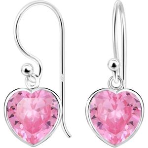 La Rosa Princesa Roze Hart Oorbellen Zilver Meisjes - Oorahngers Met Zirkonia steen