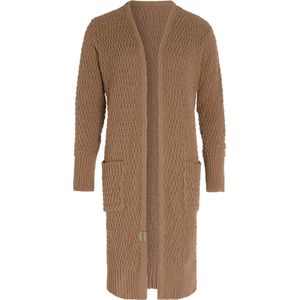 Knit Factory Jaida Lang Gebreid Dames Vest - Grof gebreid bruin damesvest - Cardigan voor de herfst en winter - Lang vest tot over de knie - Nude - 40/42 - Met steekzakken