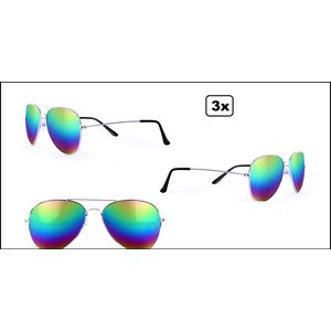 3x Luxe Piloten bril spiegelglas regenboog