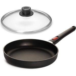 Hapjespan met Deksel - Woll - 28 cm - Gerecycled Aluminium - Woll EcoLite - PFAS vrij - Alle warmte bronnen - inductie - afneembaar handvat