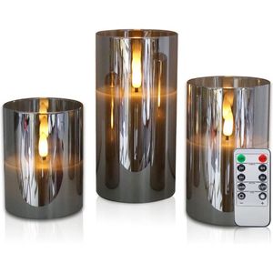 Dailysuppliess Led Kaarsen Met Afstandsbediening - Bewegende Vlam - Dimbaar - Rookgrijs