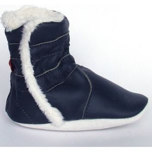 Aapie leren babyslofjes Winterboot Marine - laarsjes - gevoerd - antislip - blauw - maat S