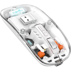 Draadloze Muis voor Laptop en Computer Wit - Bluetooth - Ergonomisch 2.4G - LED Transparant omhulsel - Laptop - Universeel - LED - USB C