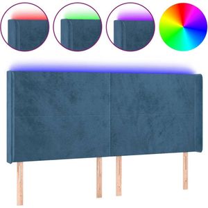 vidaXL - Hoofdbord - LED - 203x16x118/128 - cm - fluweel - donkerblauw