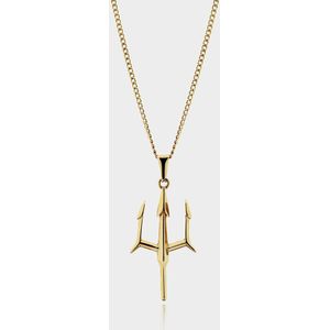 Trident Spear Drietand Hanger Ketting - Gouden Trident Spear Pendant Ketting - 50 cm lang - Ketting Heren met Hanger - Griekse Mythen - Olympus Jewelry