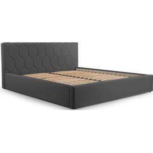 Tweepersoonsbed met fluwelen bekleding, met hoofdeinde, lattenbodem, bed voor volwassenen - BED 02 - 180x200 - Donkergrijs (TRINITY 15)
