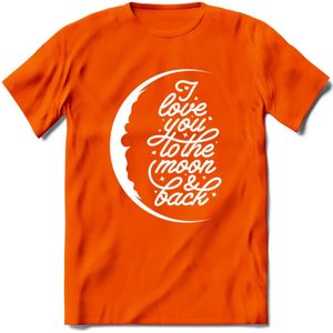 I Love You To The Moon - Valentijn T-Shirt | Grappig Valentijnsdag Cadeautje voor Hem en Haar | Dames - Heren - Unisex | Kleding Cadeau | - Oranje - 3XL