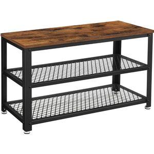 VASAGLE Home schoenenrek met 2 legplanken, opbergruimte voor schoenen, 73 x 30 x 45 cm, industrieel design, vintage bruin-zwart