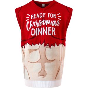 JAP Christmas Kerst vest (maat L) - 100% Gerecycled - Kriebelt niet - Kerstcadeau volwassenen - Foute Kerst spencer dames en heren - Ready for Christmas dinner - Rood