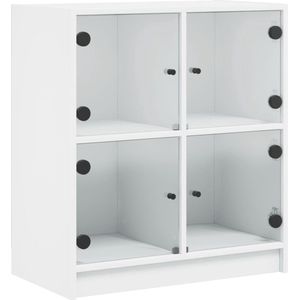 vidaXL - Bijzetkast - met - glazen - deurenx37x75,5 - cm - wit