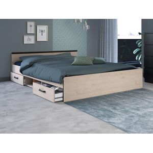 Bed met opbergruimte 160 x 200 cm - 2 laden en 1 nis - Kleur: naturel - PABLO L 166 cm x H 59 cm x D 203 cm