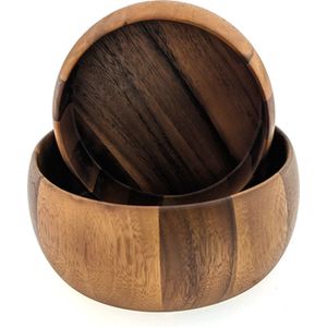 Set schalen acaciahout - Schaal voor Fruit - Serveerschalen - Houten Schalen voor Salade of Hapjes - Acaciahout - 24 cm en 19 cm