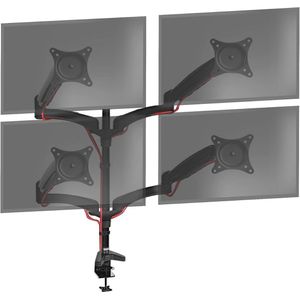 Verstelbare Monitor Beugel voor 4 Schermen | Geschikt voor 15”-27” LED LCD TV's | VESA Compatibel | Zwart Aluminium Design