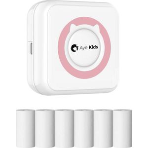AyeKids Fotoprinter - Incl. 6 Rollen Papier - Bluetooth - Draadloos - Mini Printer - Pocket Printer - Roze