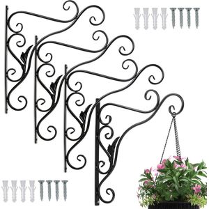 Plantenhaak met vlinder - set van 4 - bloemenhaak - metaal - zwart- Wandhaak - Handgemaakt - Antiekgrijs - Plantenhanger - Muurhaak - Muurhaak voor planten - Muurhaak voor hanging basket