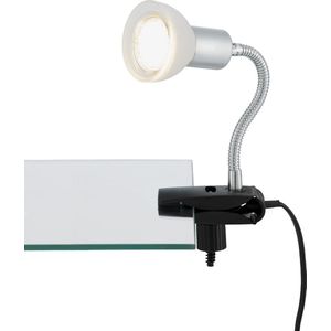 BRILONER - LED klem licht nachtlampje leeslampje kabel schakelaar flex arm 1xGU10 3 W wit metaal glas