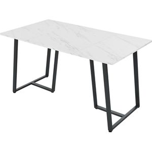 Sweiko 140 x 80cm Eettafel, (1-pcs), Moderne Keukentafel, Metalen Frame Rechthoekige Eettafel in Moderne Marmeren Patroon Keukentafel met Verstelbare Voeten voor Eetkamer Woonkamer, Wit en Zwart