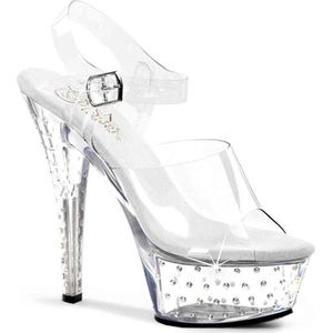 Pleaser - STARDUST-608 Sandaal met enkelband, Paaldans schoenen - Paaldans schoenen - 41 Shoes - Wit/Zilverkleurig