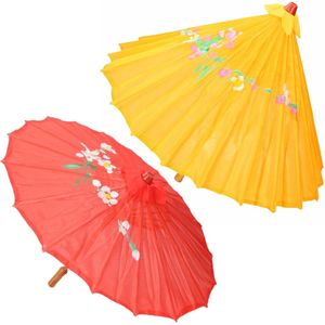 Set van 2x stuks Aziatische/Chinese decoratie paraplus rood en geel dia 80 cm
