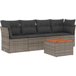 vidaXL - 5-delige - Loungeset - met - kussens - poly - rattan - grijs