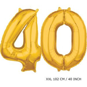Mega grote XXL gouden folie ballon cijfer 40 jaar.  leeftijd verjaardag 40 jaar. 102 cm 40 inch. Met rietje om ballonnen mee op te blazen.