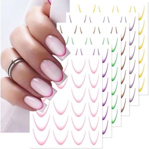 French Line Nail Art Stickers - Set van 6 Vellen Met Kleurverloop en French Tip Ontwerpen - Manicure Accessoires voor DIY Nail Art Decoraties - Nagelfolie Zelfklevend