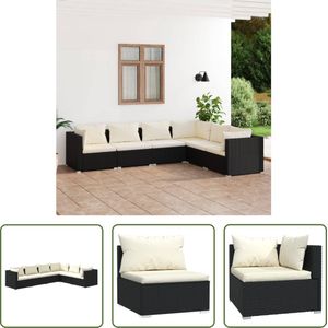 The Living Store Loungeset - Modulaire tuinmeubelset - Zwart - PE-rattan - Stalen frame met kunststof pootjes - Comfortabele kussens - Inclusief 3 hoekbanken - 3 middenbanken - 6 zitkussens en 9 rugkussens