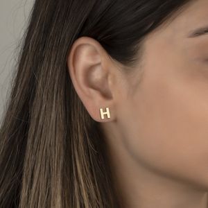 Letter H Gold Plated Initial Oorknoppen Zilveren (zilvergehalte 925 Sterling) (goudkleurig)
