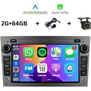 Carplayzone® autoradio voor Opel Astra | Corsa | Zafira | 2000 t/m 2013 | Android 13 | Grijs | Draadloos Apple Carplay & Android Auto | 2GB + 64GB | 8-Core | CarPlayZone | 2025 model | Bluetooth & Wifi | Inclusief achteruitrij camera & microfoon