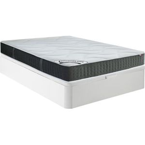 DREAMEA Set 140 x 190 cm bedbodem met opbergruimte, wit + matras met pocketveren met 7 zones en vormgeheugen van 25 cm dik - TIAMAT van DREAMEA L 190 cm x H 30 cm x D 140 cm