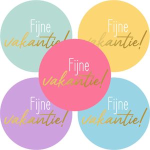 XL Sluitsticker - Fijne vakantie - Sticker - Sluitzegel – 5 assorti - Afscheid - Einde schooljaar | School - Traktatiezakje | Cadeau - Gift - Cadeauzakje - Traktatie - Kado - Stickers | Chique inpakken - Label | DH collection
