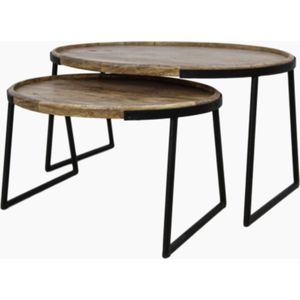 Fowler Salontafelset - 90x60x45 cm - Bruin/Zwart - Hout/Metaal - salontafels rond, salontafels, salontafel zwart, salon tafel, salontafel rond, salontafel industrieel, salontafel vierkant, salontafel marmer, salontafel wit