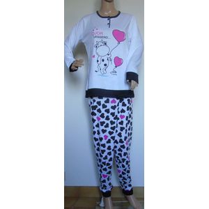Pyjama - Pyjama Winter - Dames - Ronde Hals - maat L - koe- Super zacht - HQ - koetjes en hartjes - Roze - grijs - Wit