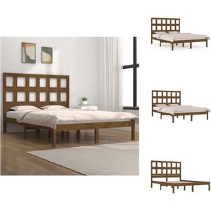 vidaXL Houten Bedframe - Honingbruin - Massief grenenhout - 205.5 x 205.5 x 31 cm - Geschikt voor 200 x 200 cm matras - Bed