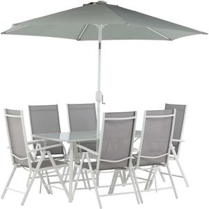Brekki tuinmeubelset tafel 90x150cm wit, 6 stoelen wit.