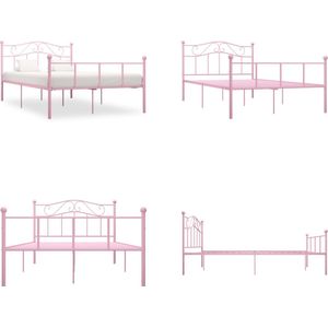 vidaXL Bedframe metaal roze 140x200 cm - Bedframe - Bedframes - Tweepersoonsbed - Tweepersoonsbedden