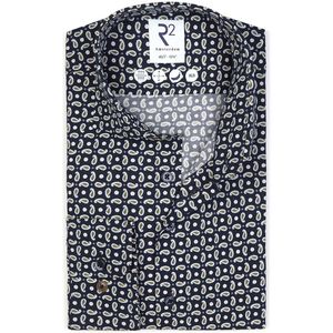 R2 Overhemd Extra Lange Mouwen Paisley Navy - Maat 38 - Heren - Overhemden Casual