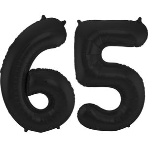 Folat Folie ballonnen - 65 jaar cijfer - zwart - 86 cm - leeftijd feestartikelen