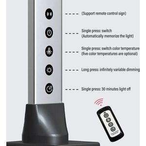 144led Draaibare Arm Bureaulamp Met Clip, Touch En Afstandsbediening Dimbaar 5 Kleur Temperatuur Oogbescherming Voor Kantoor, Slaapkamer, Studie