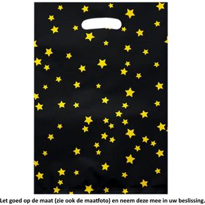 10x Uitdeelzakjes Zwart met goud kleurige sterren 16.5 x 25 cm - Cellofaan Plastic Traktatie Kado Zakjes - Snoepzakjes - Koekzakjes - Koekje - Cookie Bags - Black with gold stars - Christmas- Kerst - Sterrennacht